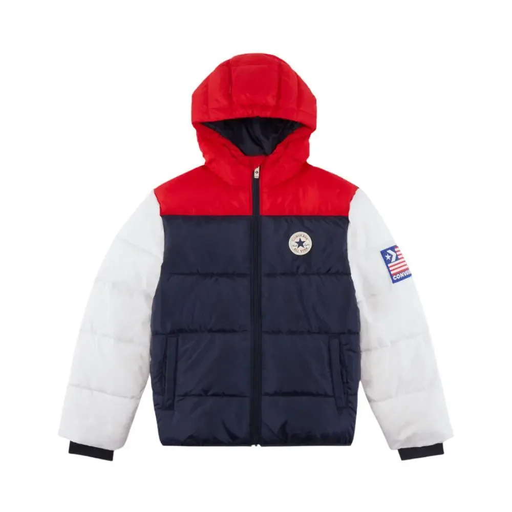 Converse Varsity Puffer Jacket Boys Medium Colorblock Full Zip Hooded GBO294